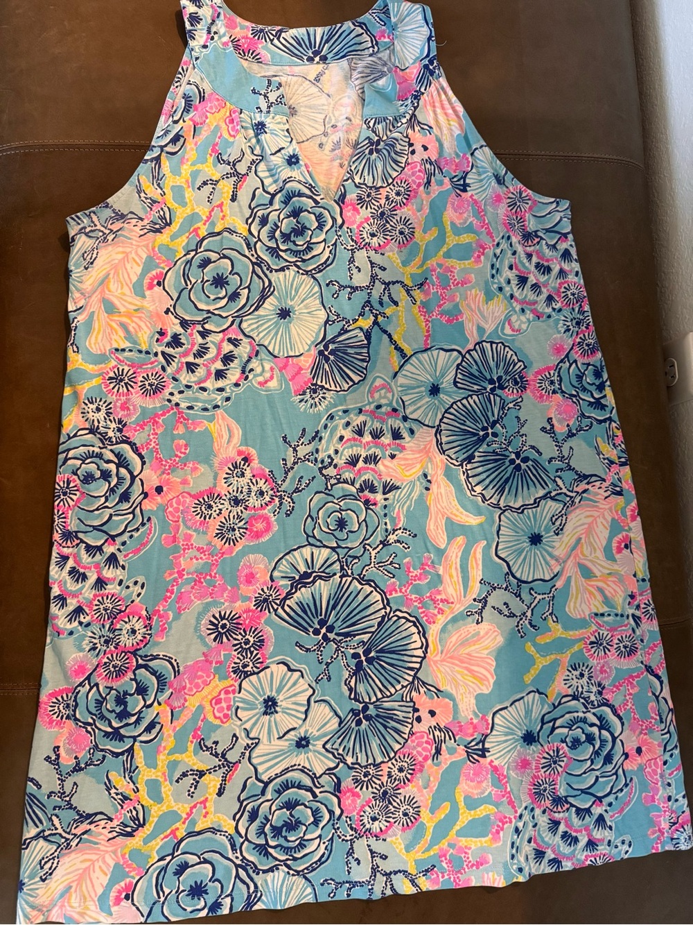 Lily Pultizer Sleeveless Floral Print Shift Dress in Aqua and Pink